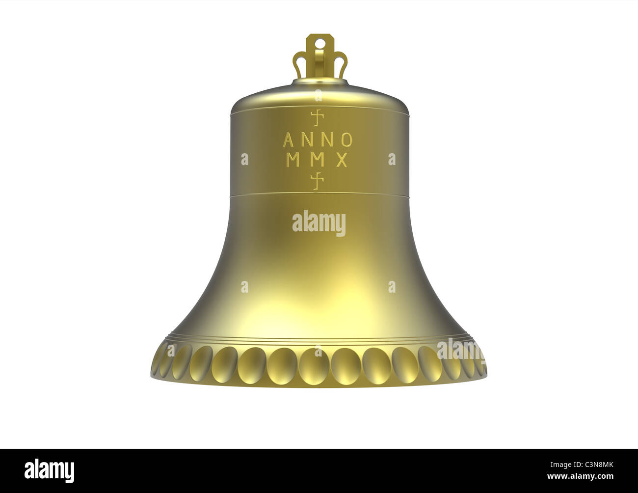 Church bell with inscription isolated on white 3d render Stock Photo