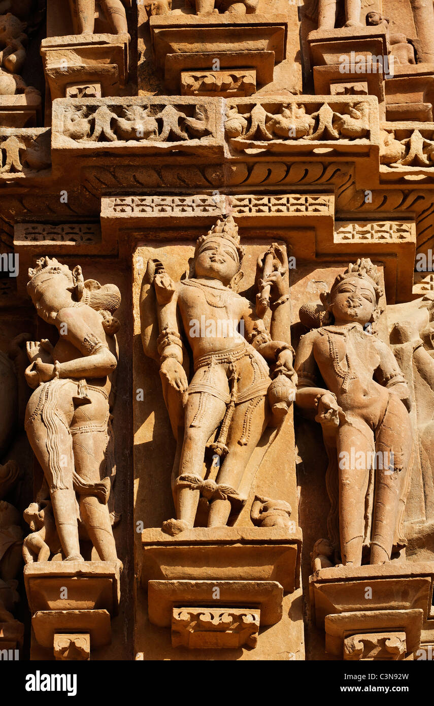 India - Madhya Pradesh - Khajuraho - sculptures on Kandariya Mehedeva Temple Stock Photo