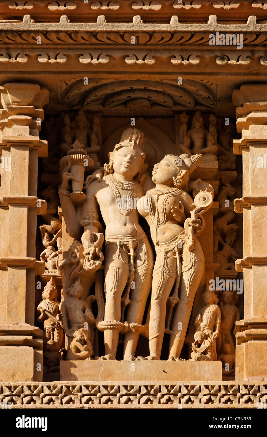 India - Madhya Pradesh - Khajuraho - sculptures on Devi Jagadambi temple Stock Photo