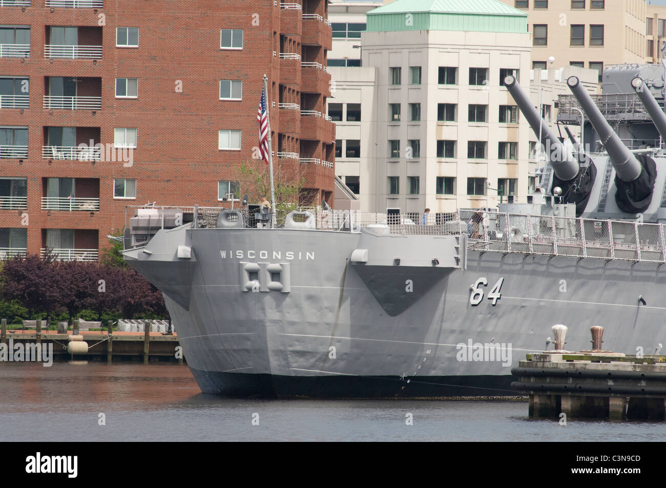 Virginia, Norfolk, Freemason Harbor. Battleship U.S.S Wisconsin museum, docked after serving in