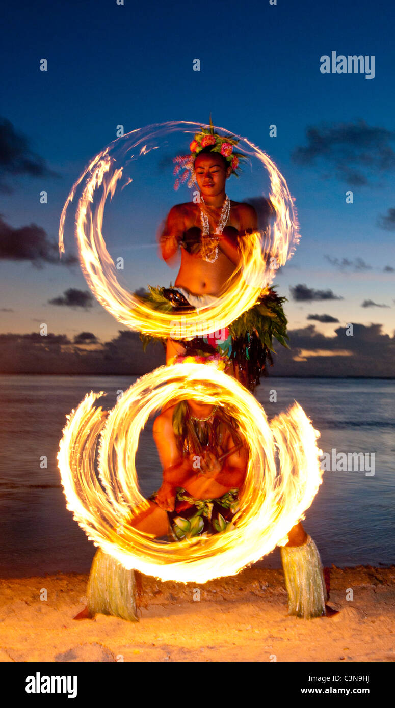 Traditional Fire dancers performing, Shangri-La Resort, Coral Coast, Viti Levu Island, Fiji Stock Photo