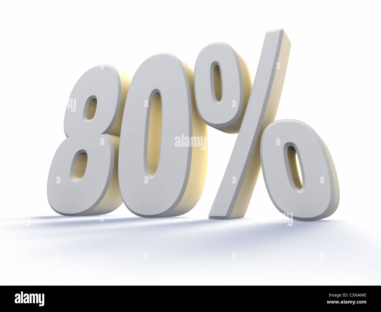 Eighty percent, large white number with backlit, isolated on white