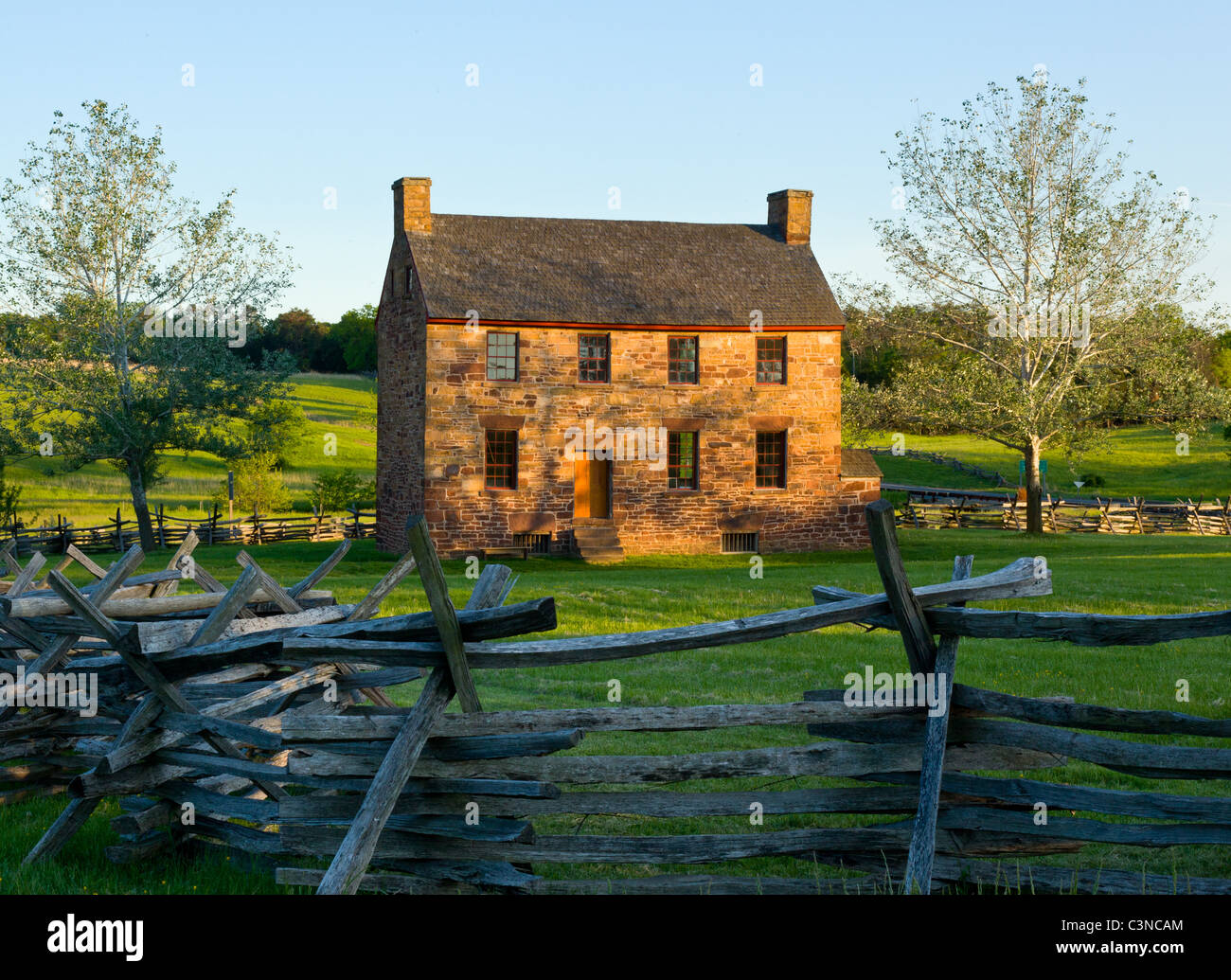 The old stone house in the center of the Manassas Civil War battlefield site near Bull Run Stock Photo