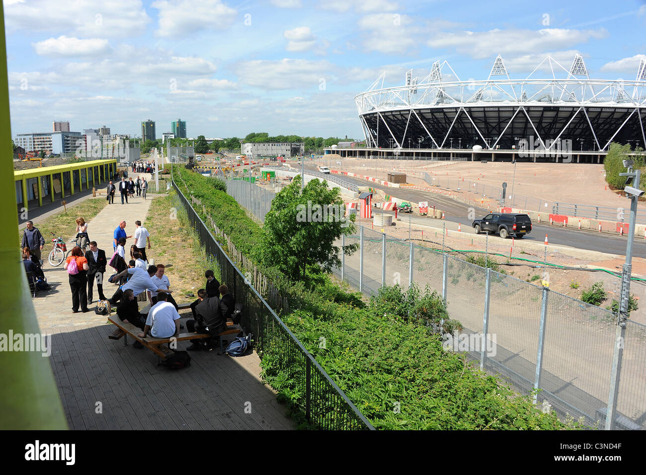 Visitors walking along the Greenway at the 2012 Summer Olympics Venue, London. Stock Photo