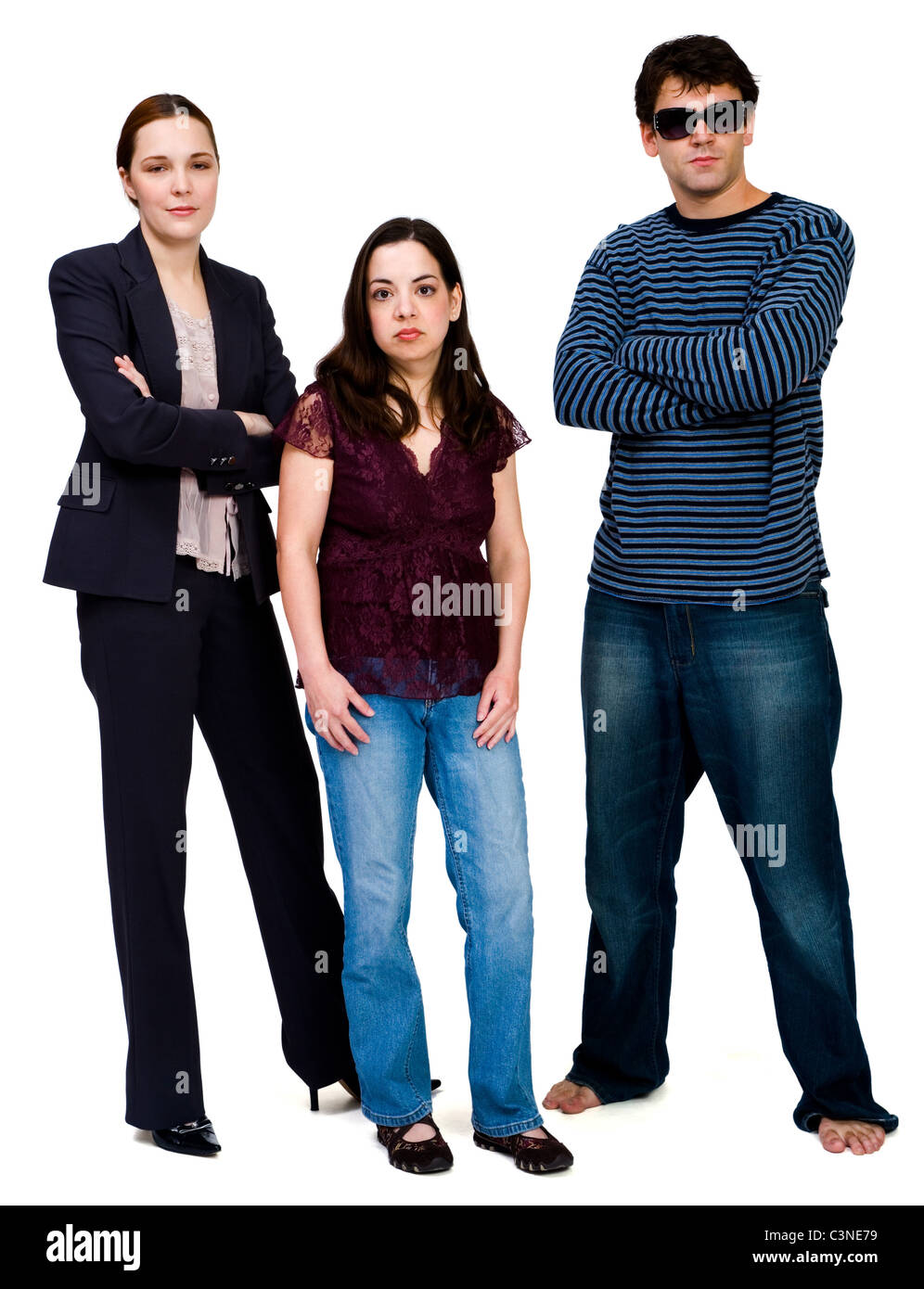 Three friends posing together isolated over white Stock Photo - Alamy