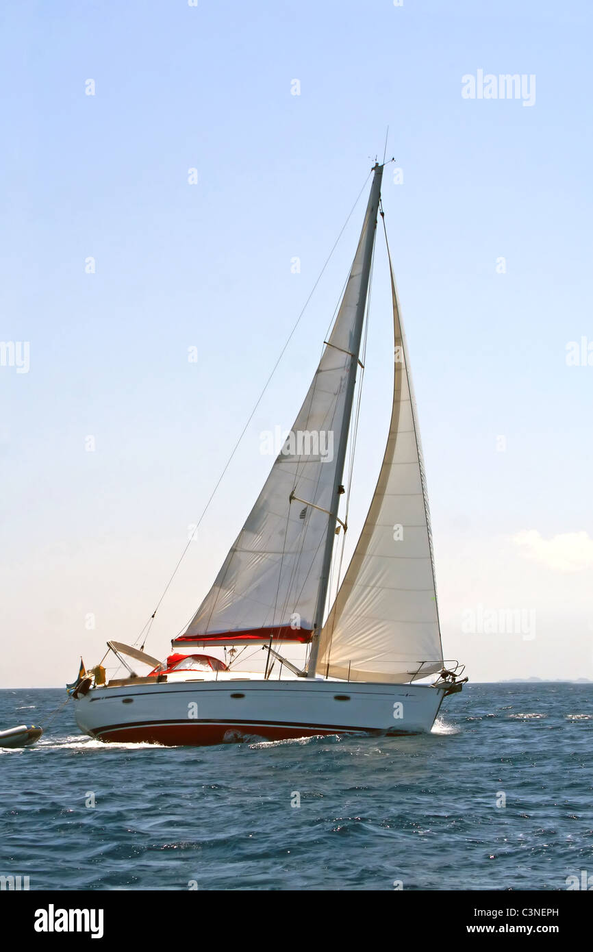 Turning sailing boat on the sea Stock Photo Alamy