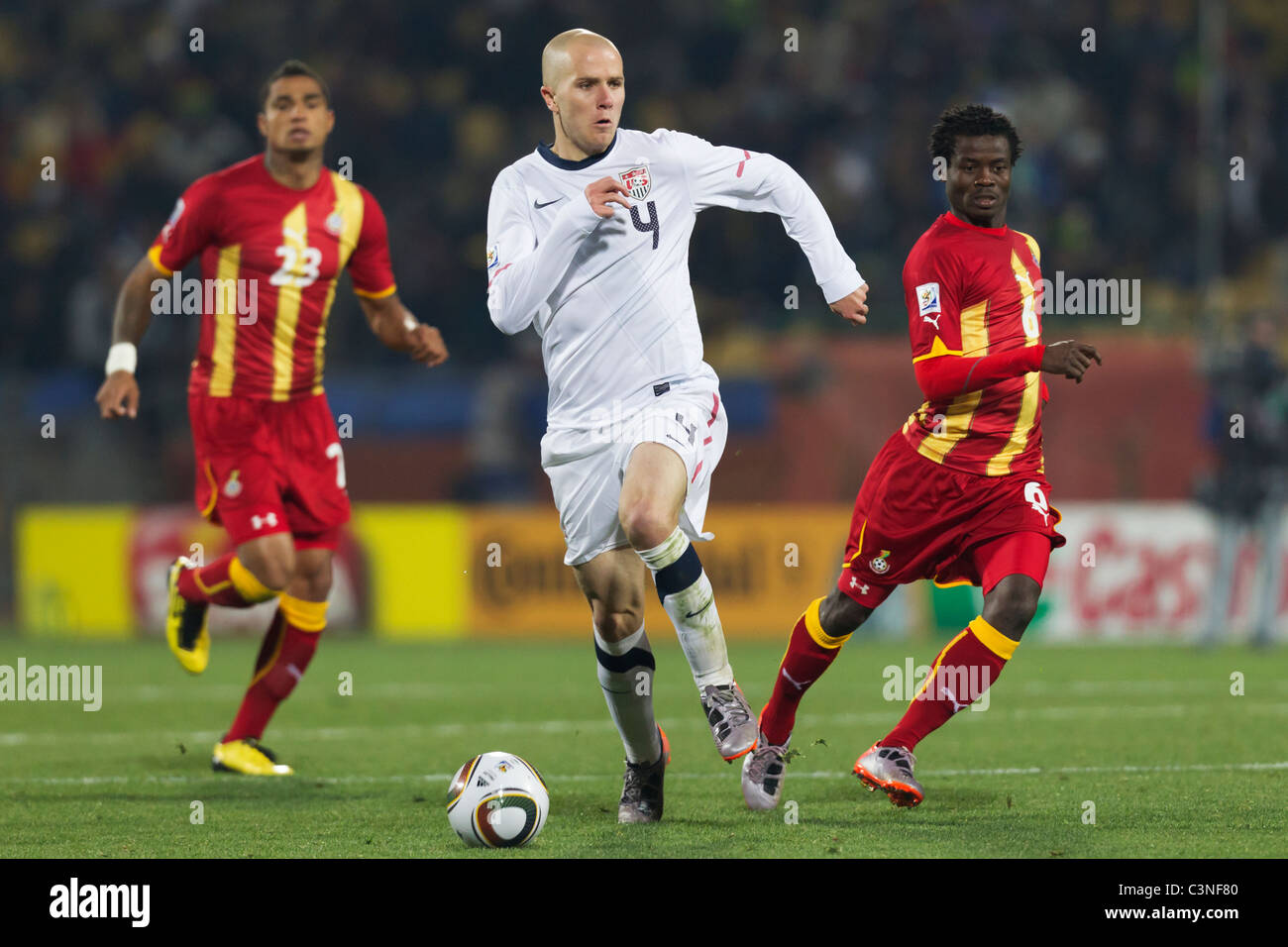 Michael Bradley of the United States drives the ball through the midfield during a 2010 World Cup soccer match against Ghana. Stock Photo