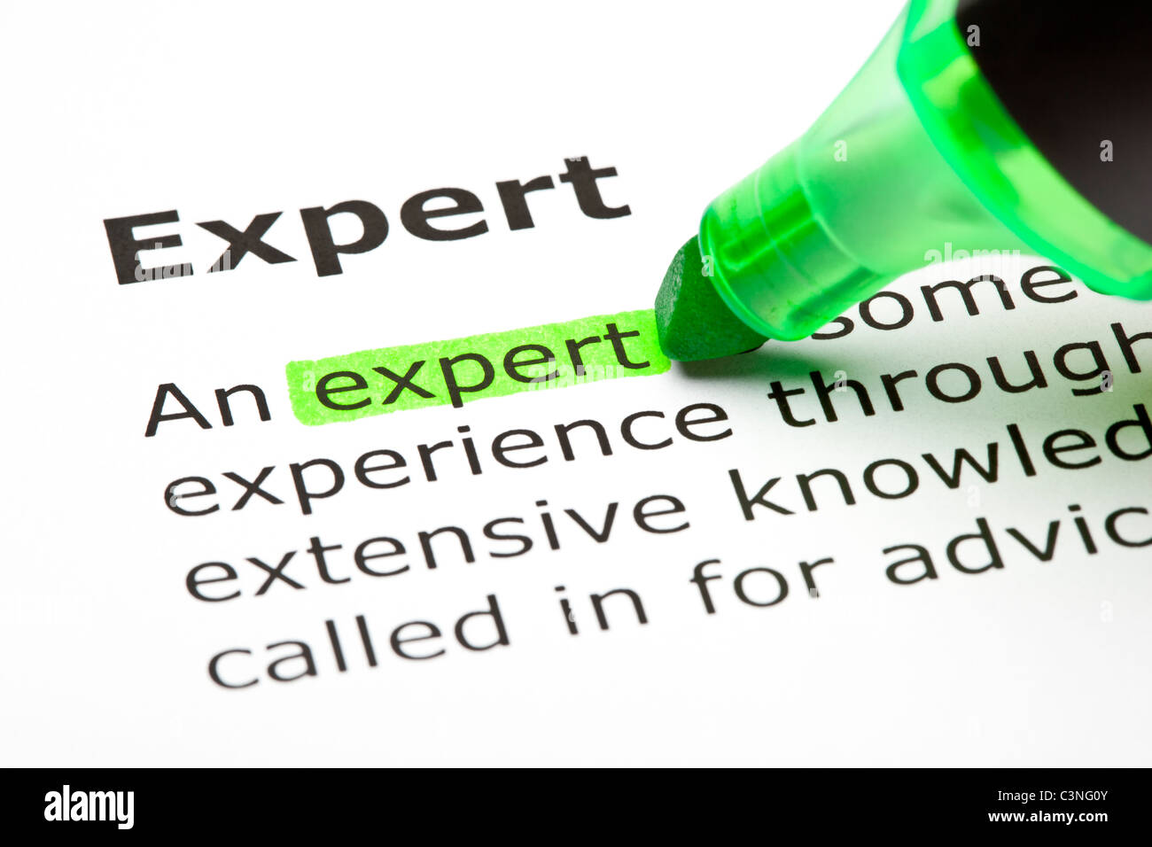 The word 'Expert' highlighted in green Stock Photo