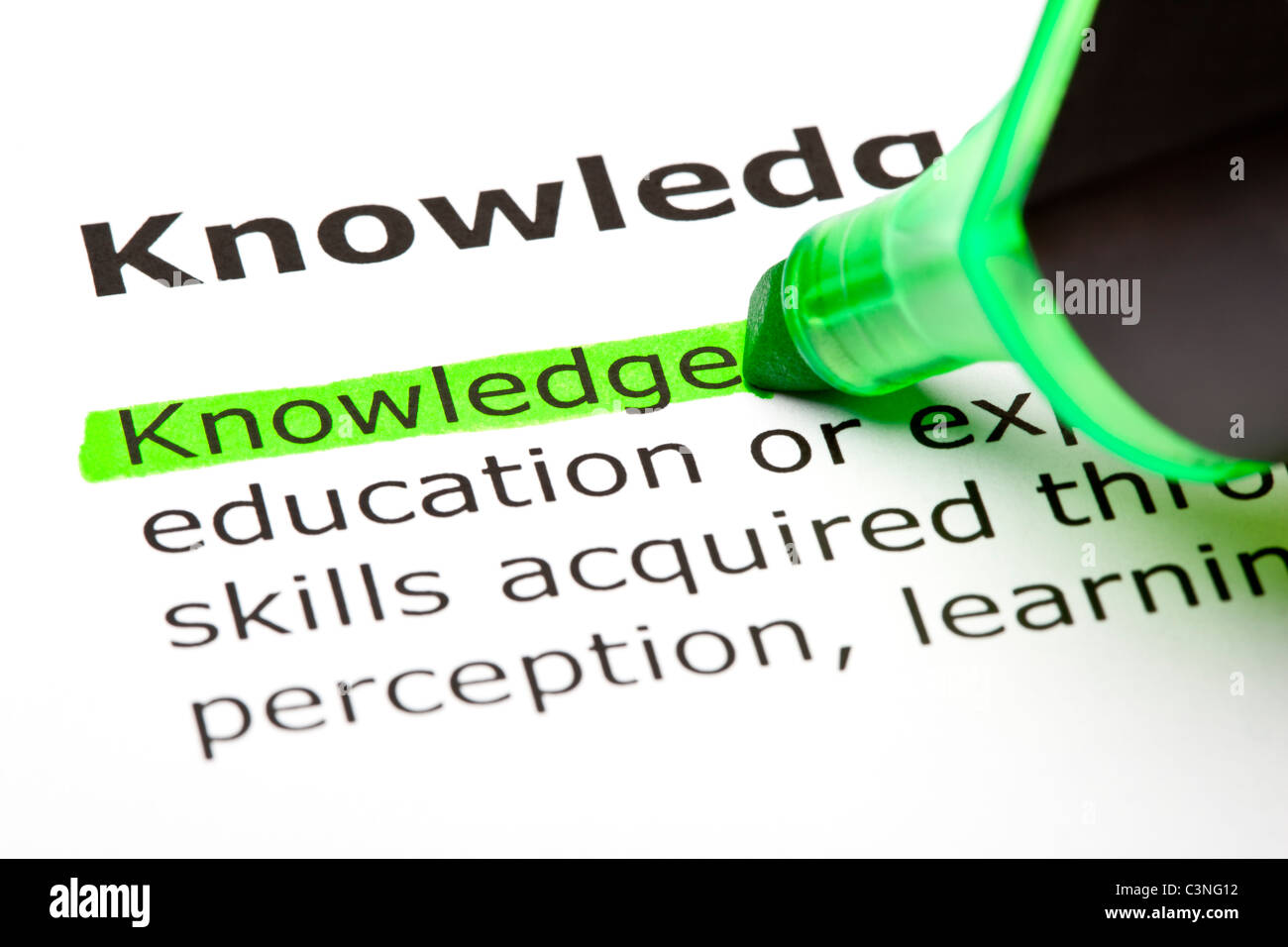 The word 'Knowledge' highlighted in green Stock Photo