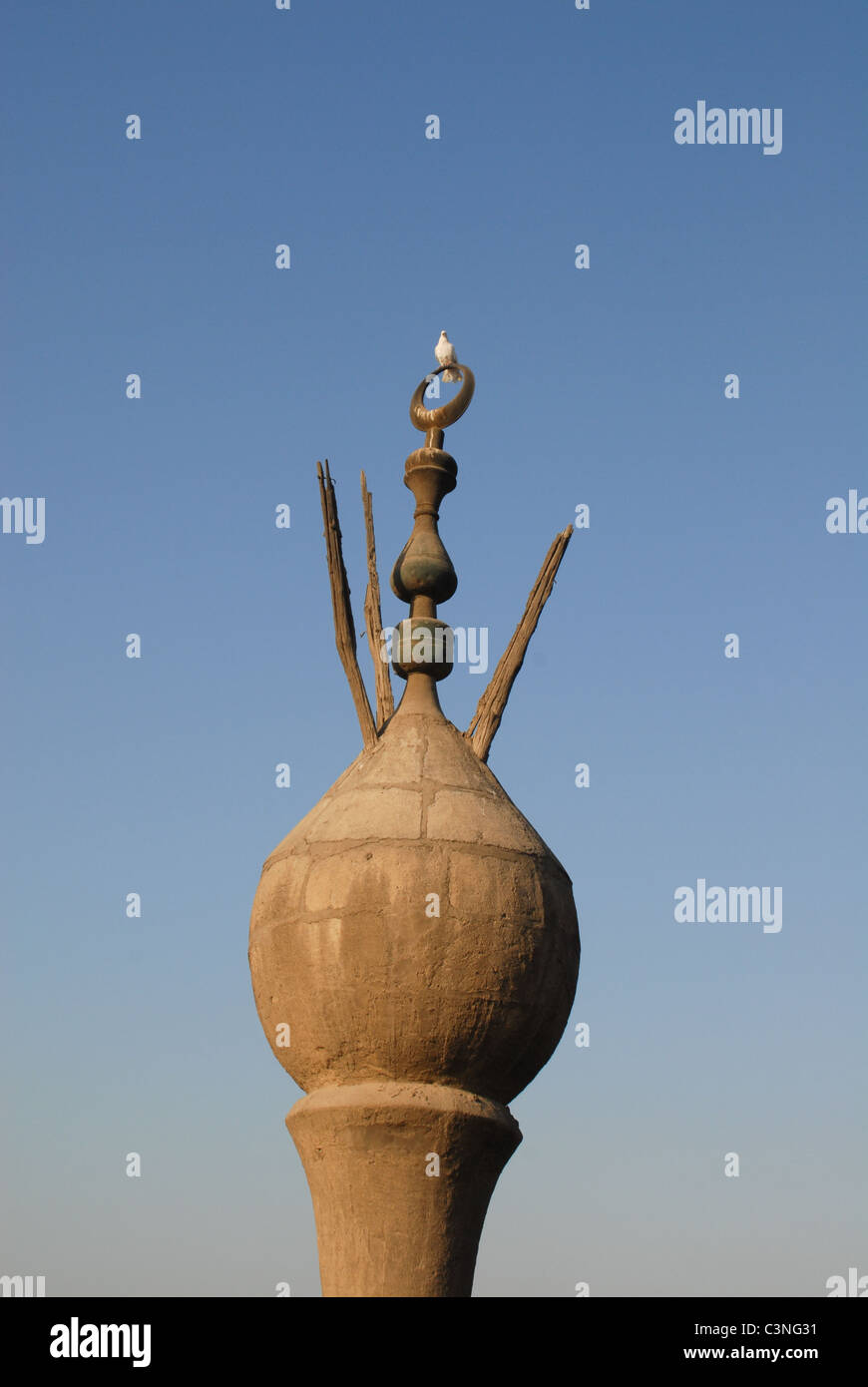 Cairo, Egypt -- The top of a minaret in the Sayeda Aisha neighborhood of Cairo. Stock Photo
