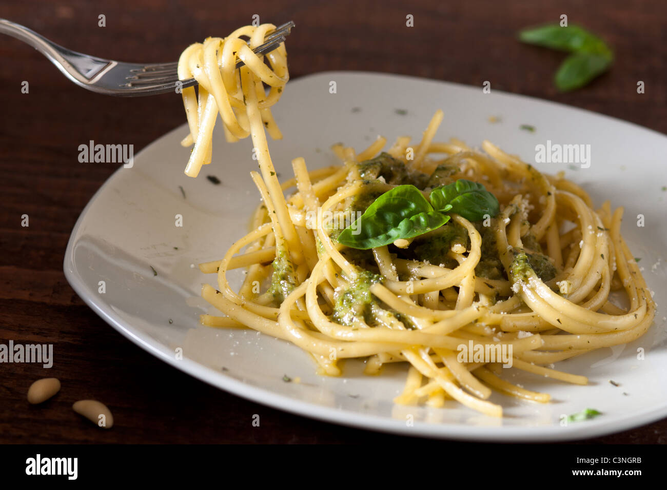 Linguine with Pesto Stock Photo Alamy