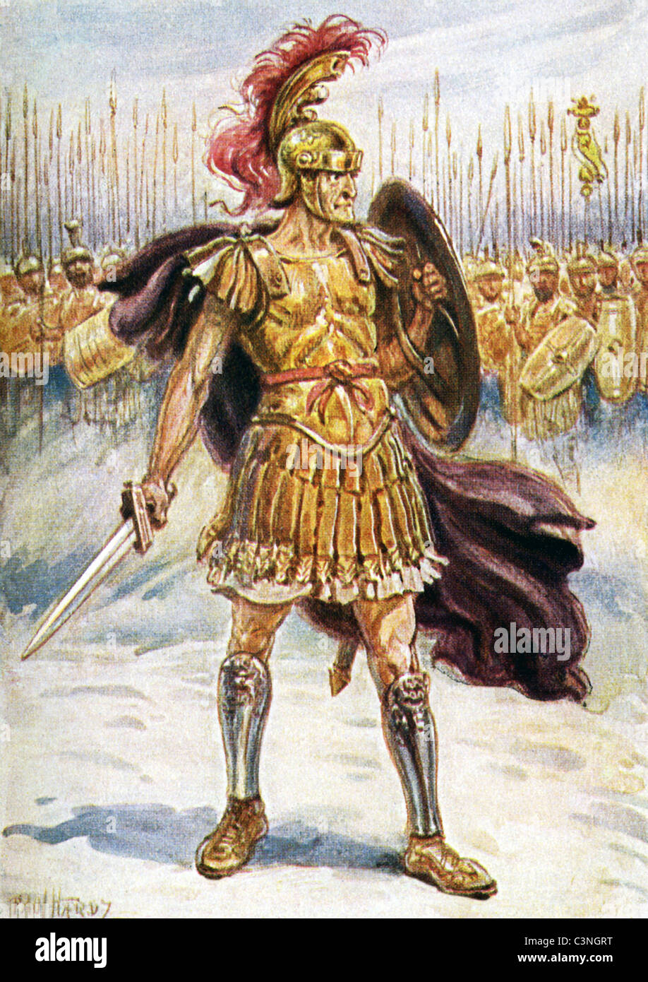 Sextus, son of Tarquinius Superbus, prepares to attack Rome, but Horatius is standing at the bridge known as the Pons Sublicius. Stock Photo