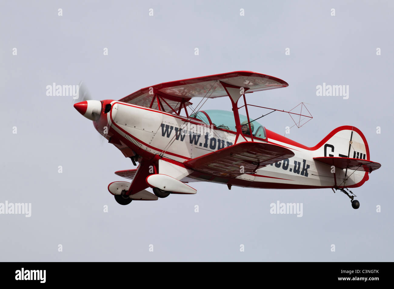 Pitts S-2B Special G-IIII in flight at Sandtoft Airfield Stock Photo