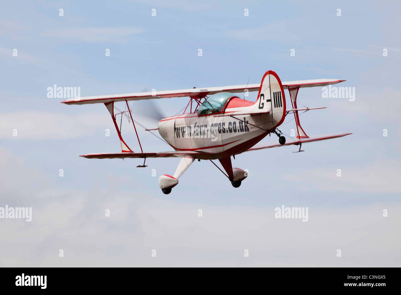 Pitts S-2B Special G-IIII in flight at Sandtoft Airfield Stock Photo