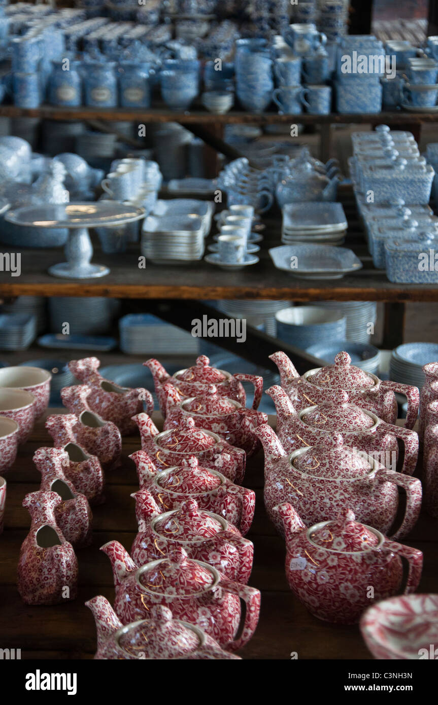 Pottery on sale at a factory shop in StokeonTrent. Staffordshire, UK