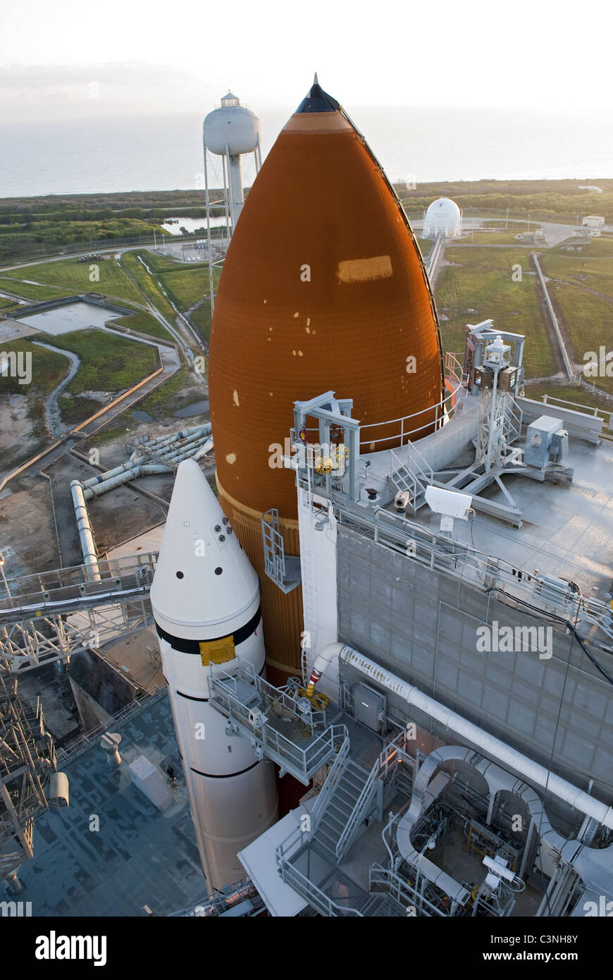 Space shuttle Endeavour on the launch pad at Kennedy Space Center, FL ...