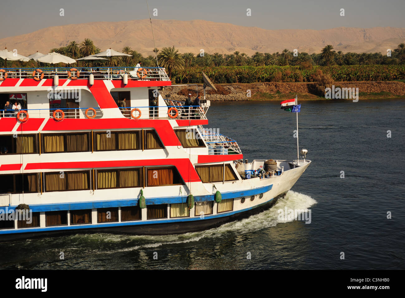Africa Middle East Egypt Egyptian Nile River cruise boat near Aswan Stock Photo