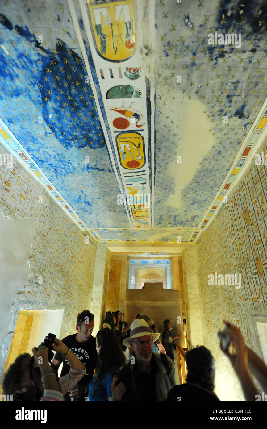 Africa Middle East Egypt Egyptian Tomb of Ramses IV  Valley of the Kings hieroglyphs painted walls and ceilings Stock Photo