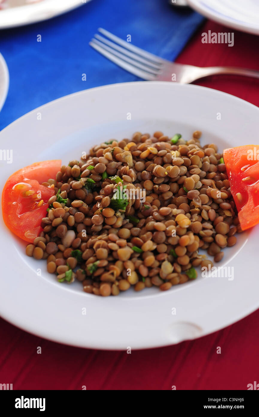 Africa Middle East Egypt Luxor Egytian food - lentils and tomatoes - lunch Stock Photo