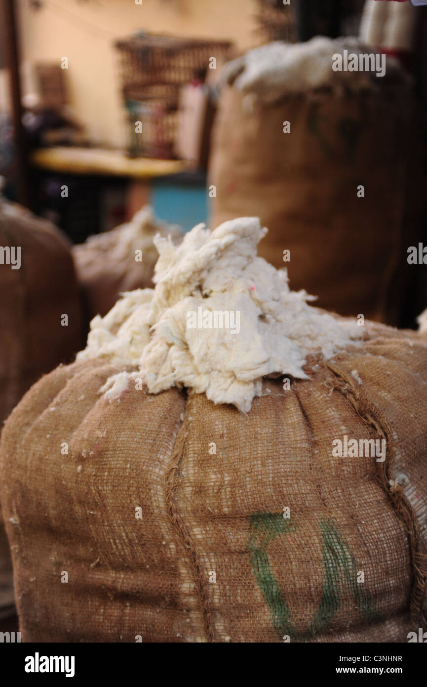 Africa Middle East Egypt Luxor Bales of Egyptian cotton for sale in the market Stock Photo