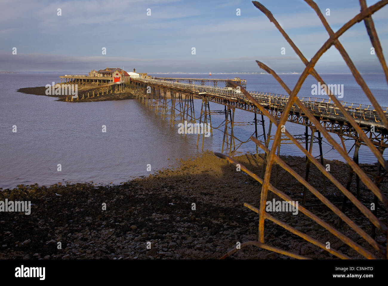 The old derelict pier and life boat station in Weston Super Mare Somerset, England Stock Photo