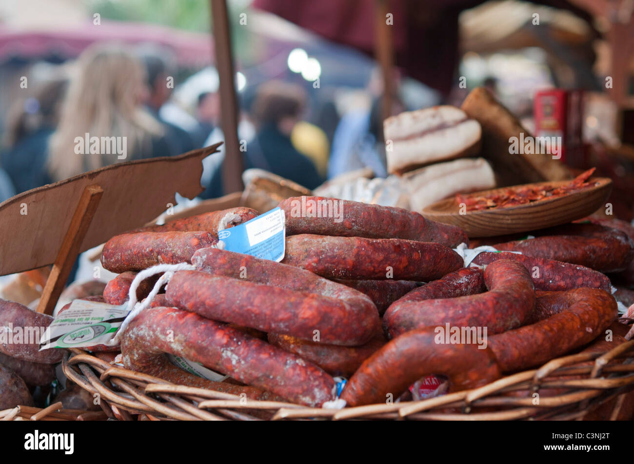 Chorizo Sausage for sale at a Medieval Street Market in Los Alcazares