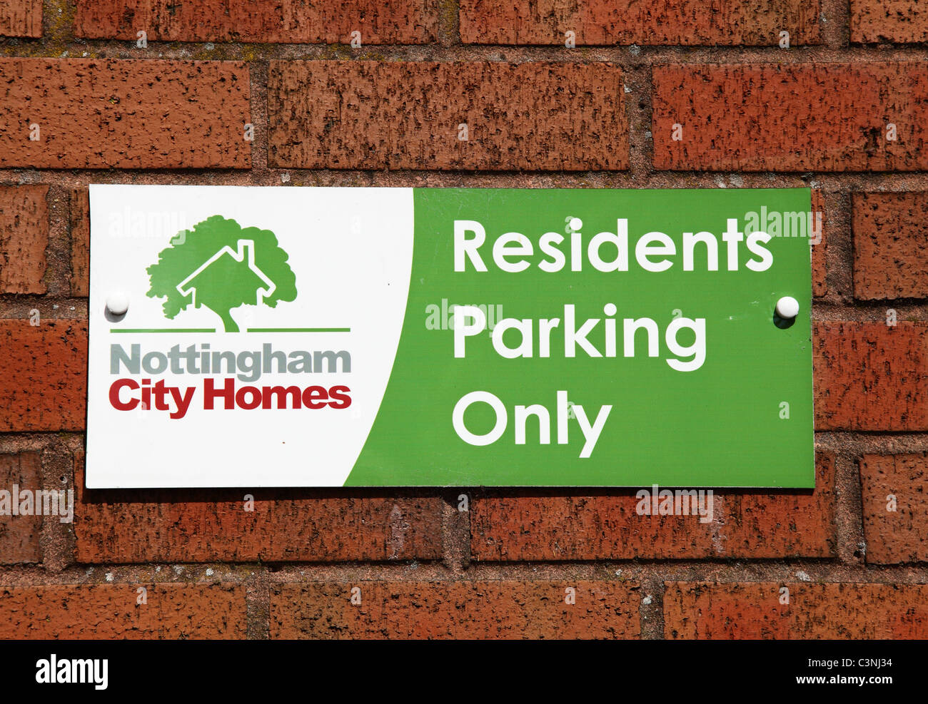 A Nottingham City Homes social housing sign. Stock Photo