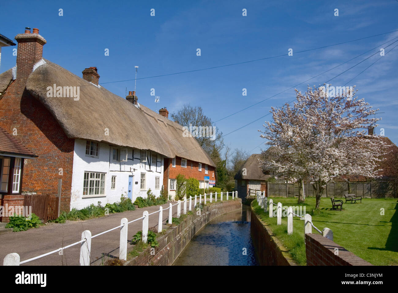 Thatch cottages East Meon Hampshire Stock Photo Alamy