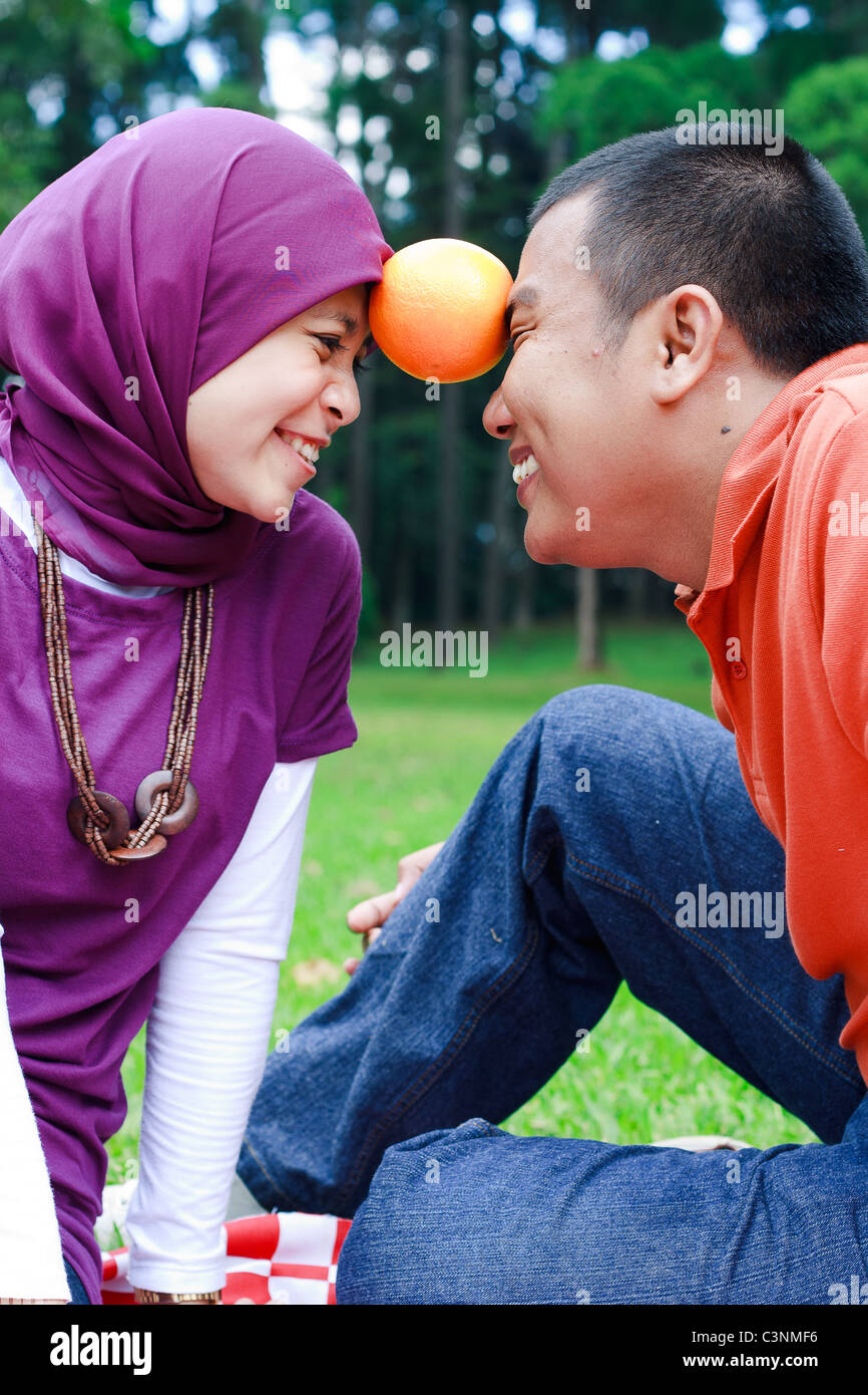 Couple picnic at the park. Stock Photo
