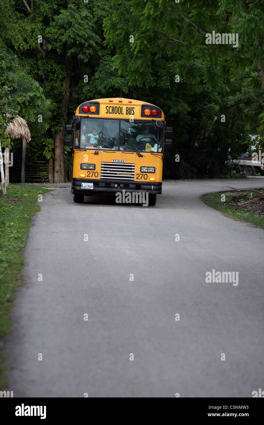 A school bus drops off children along the shores of Lake Peten Itza in Guatemala Stock Photo Alamy