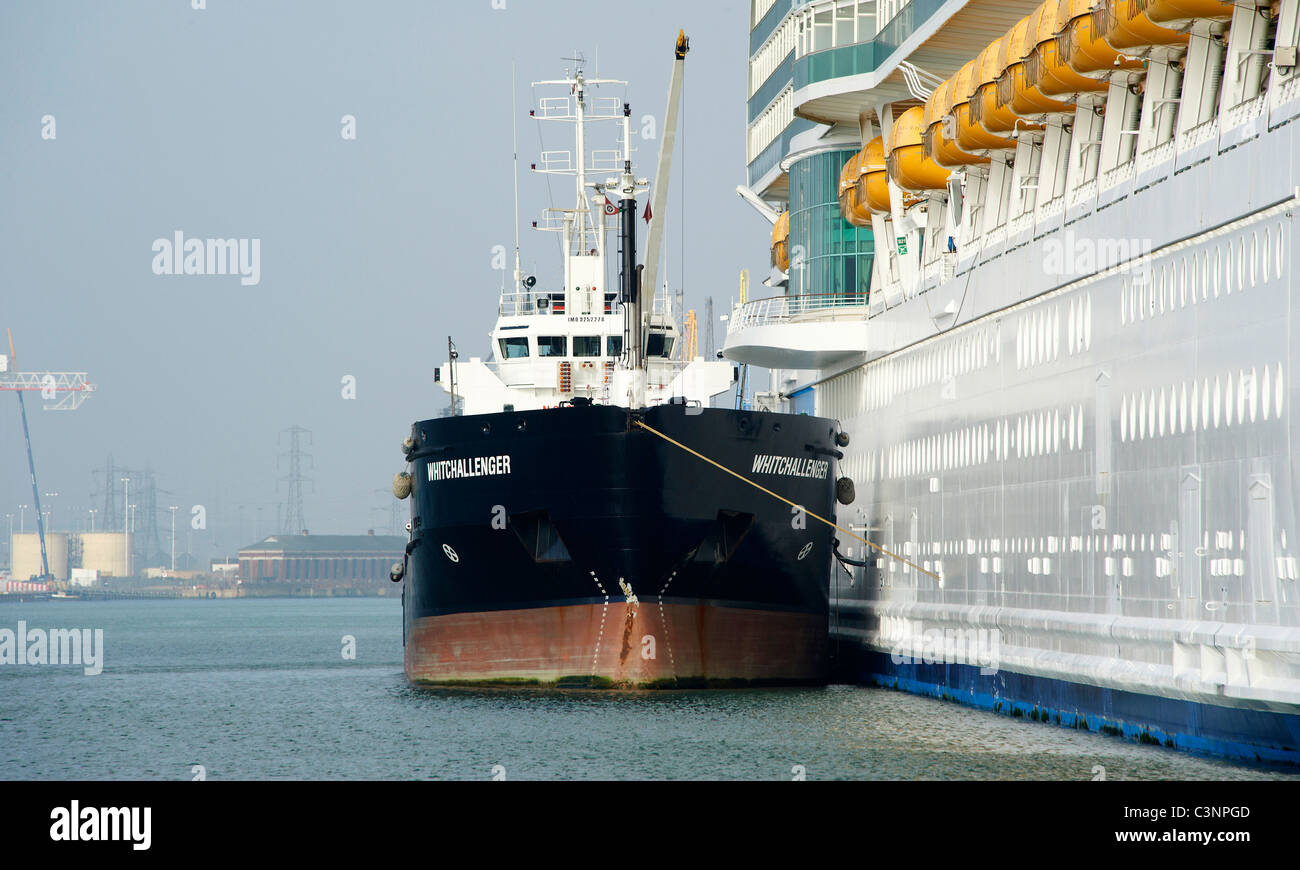 Tender alongside Cruise Liner, Southampton Docks, UK Stock Photo