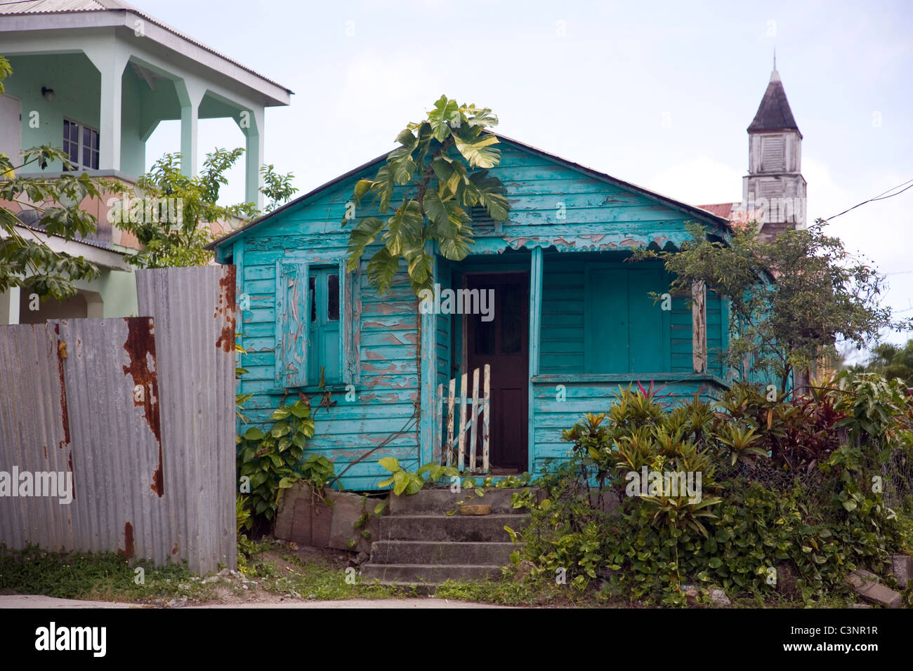 Weathered Blue House in Antigua Stock Photo Alamy