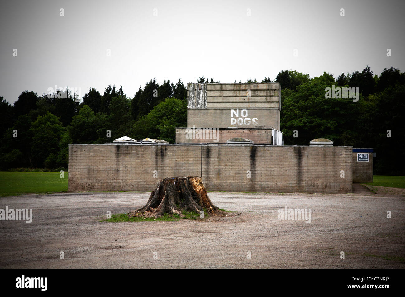 Former changing rooms at sports field near Woolton in Liverpool UK Stock Photo