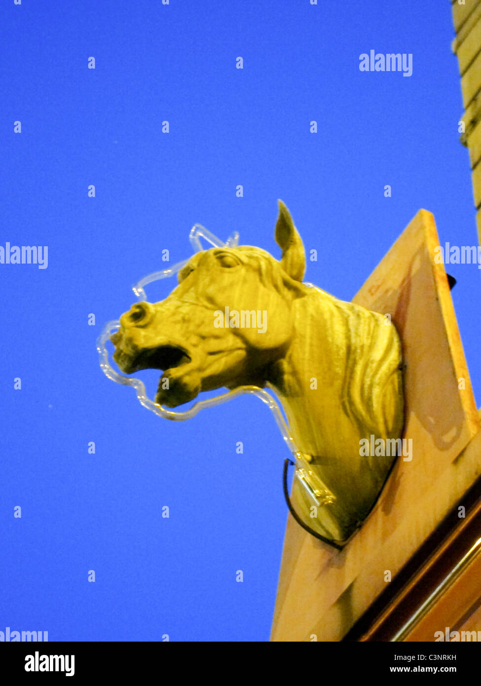 Paris, France, French Butcher Shop Sign, Horse Meat, Dusk Stock Photo