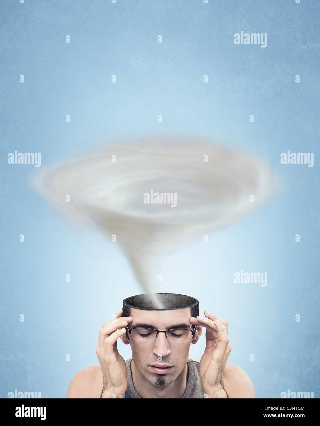 Conceptual picture - tornado head man Stock Photo