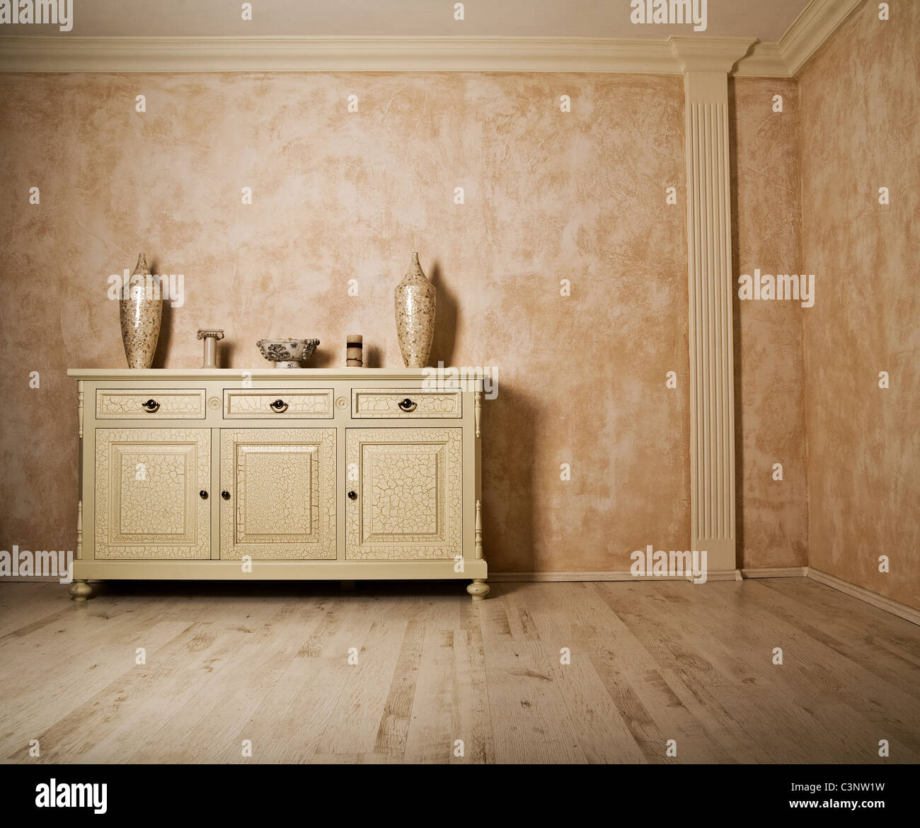 Minimalism designed beige room Stock Photo