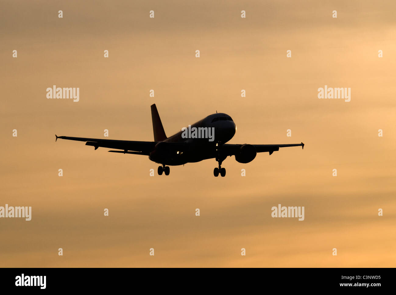 Aeroplane about to land. Stock Photo