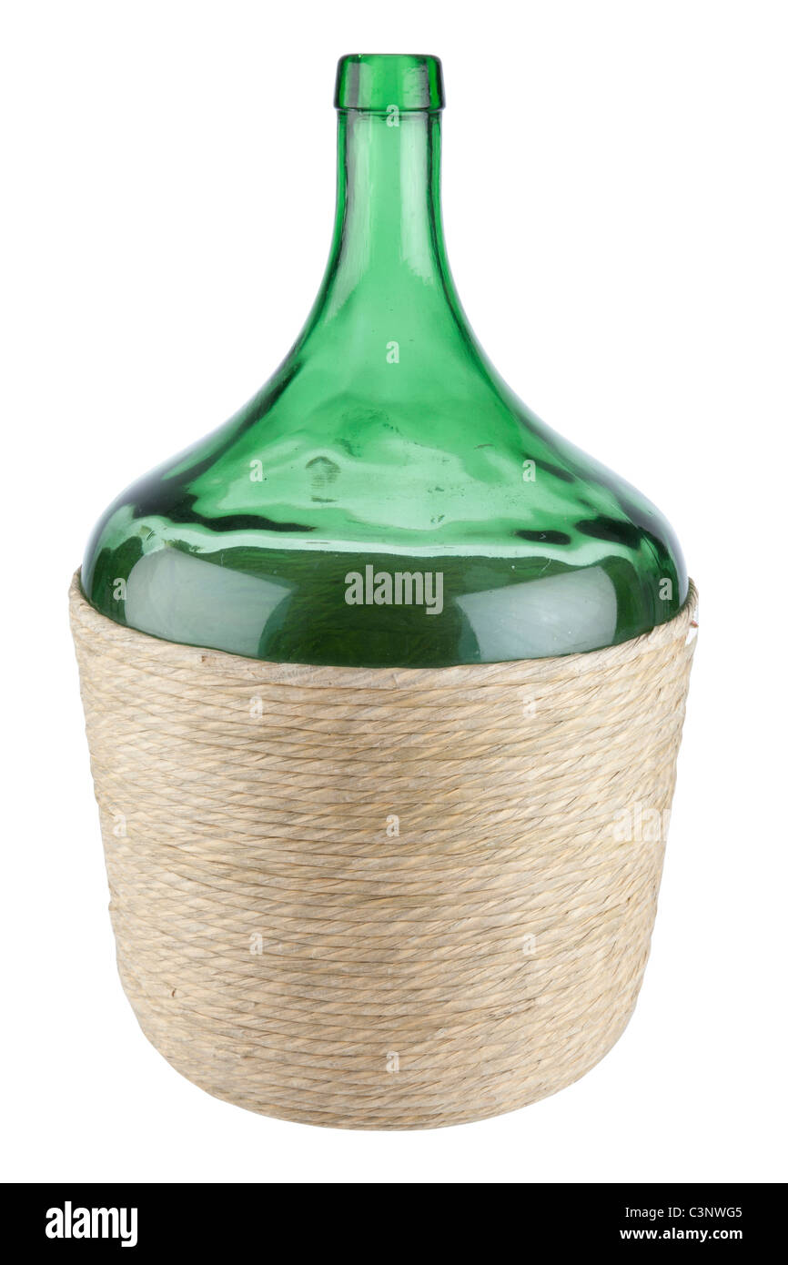 big green glass wine bottle on a white background Stock Photo