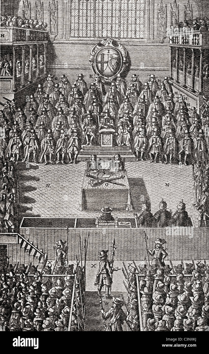 Trial of Charles I on January 4, 1649. After John Nalson's "Record of the Trial of Charles I, 1688" in the British Museum Stock Photo