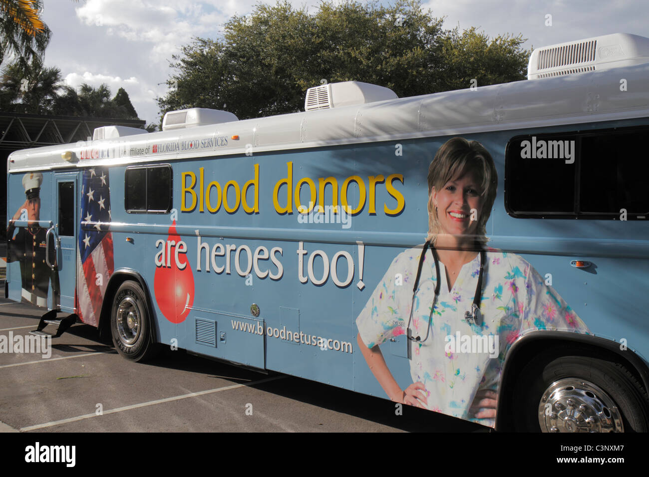 Florida,Polk County,Lakeland,mobile blood donor unit,vehicle,bank,banking,donation drive,FL110304035 Stock Photo