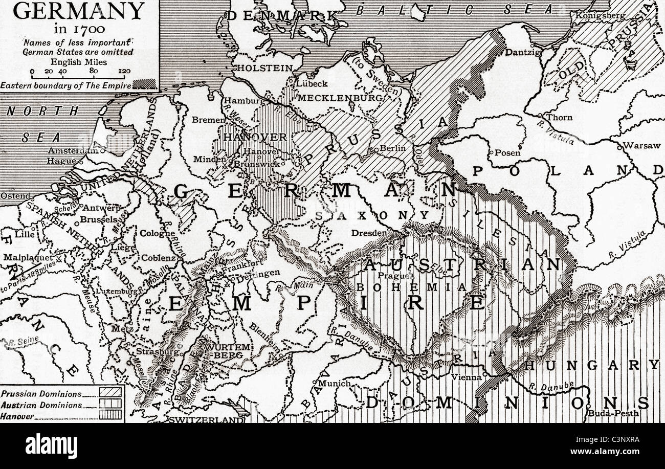 Map Of Germany In 1700 From The Story Of England Published 1930 C3NXRA 