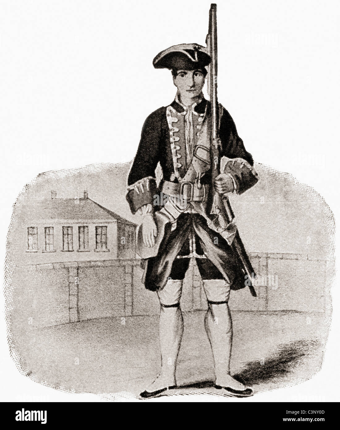 English Infantry soldier in 1750. From The Story of England, published 1930. Stock Photo