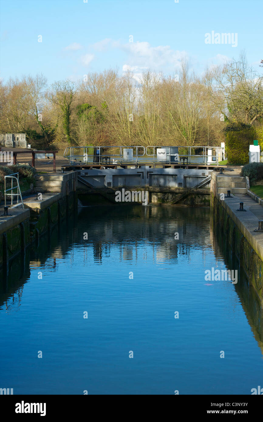 Iffley Lock, Oxford, in Winter sunshine. Stock Photo