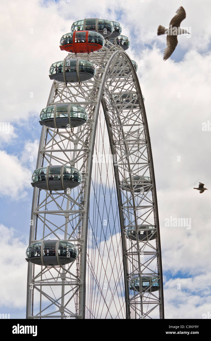 London Eye - details construction, Red capsule Stock Photo