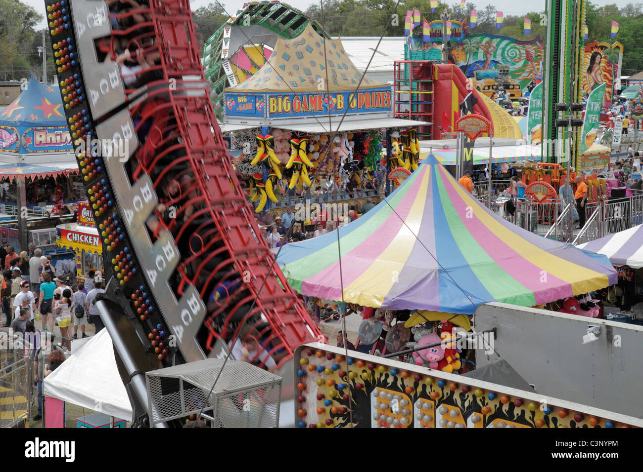 Plant City Florida,Florida Strawberry Festival,event,carnival,midway,thrill ride,food,visitors travel traveling tour tourist tourism landmark landmark Stock Photo