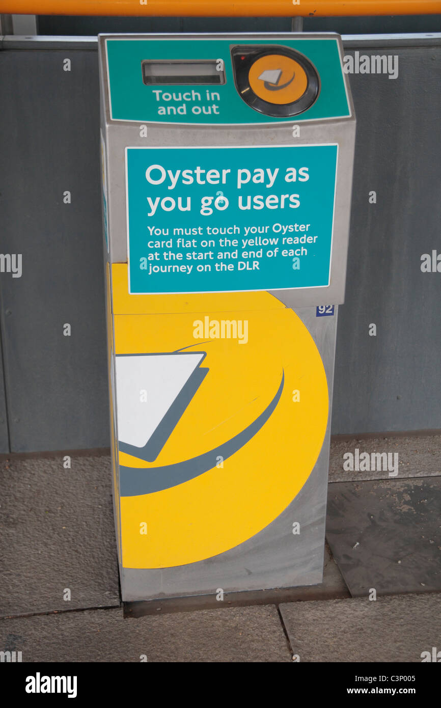 Standard ticket entry point & reader machine for Oyster card passengers on the London Underground, London, UK. Stock Photo