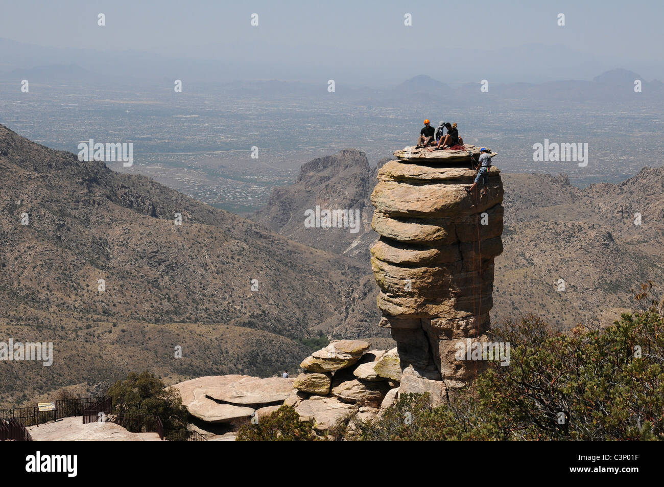 Rock climbers at the Hitchcock Pinnacle at Windy Point Vista on Mount