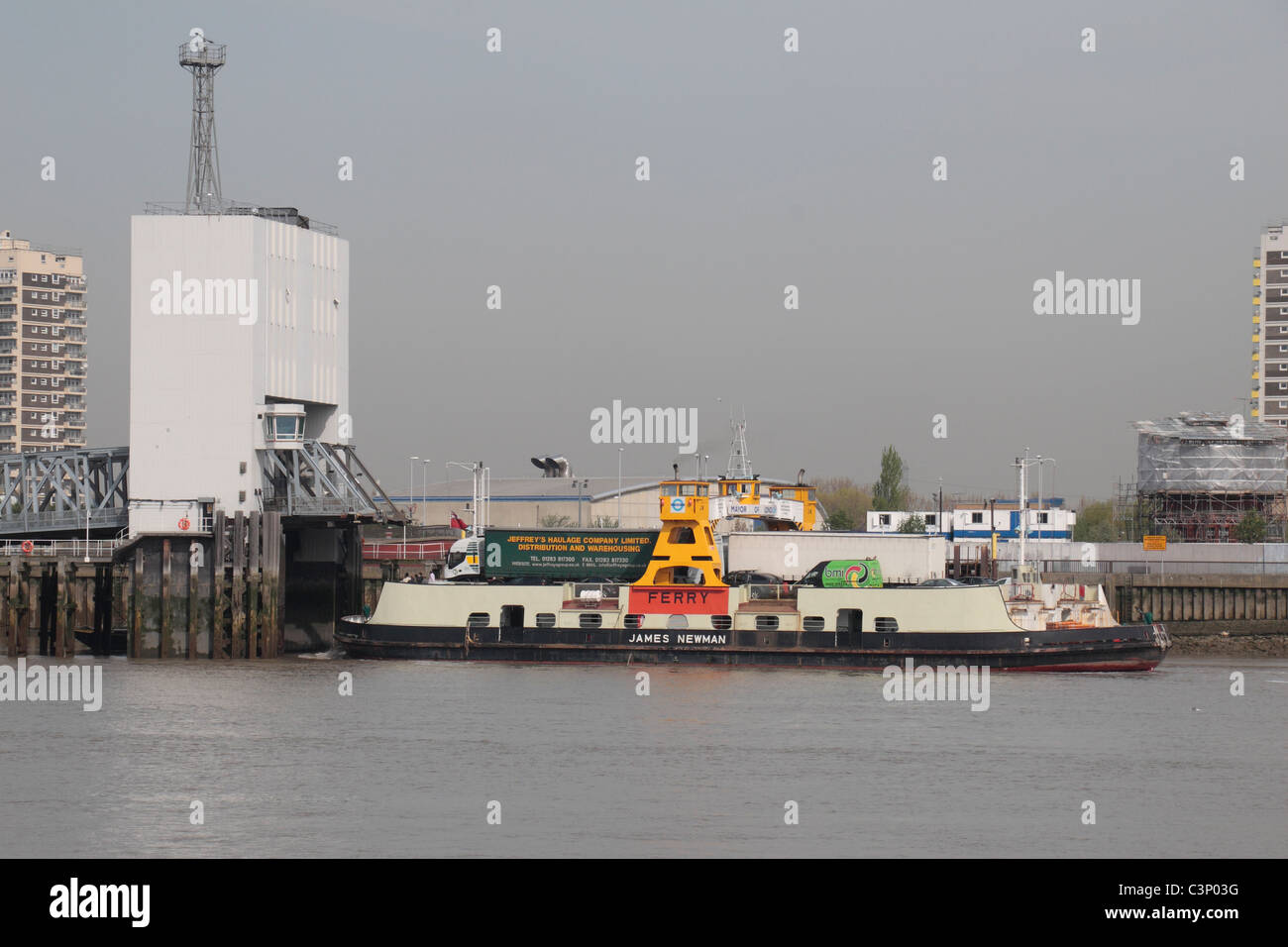 The Woolwich Ferry (the "James Newman") leaving the north bank terminal