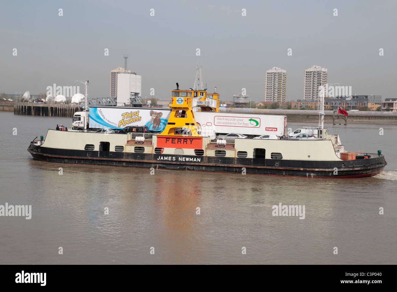 The Woolwich Ferry (the "James Newman") crossing the River Thames, East