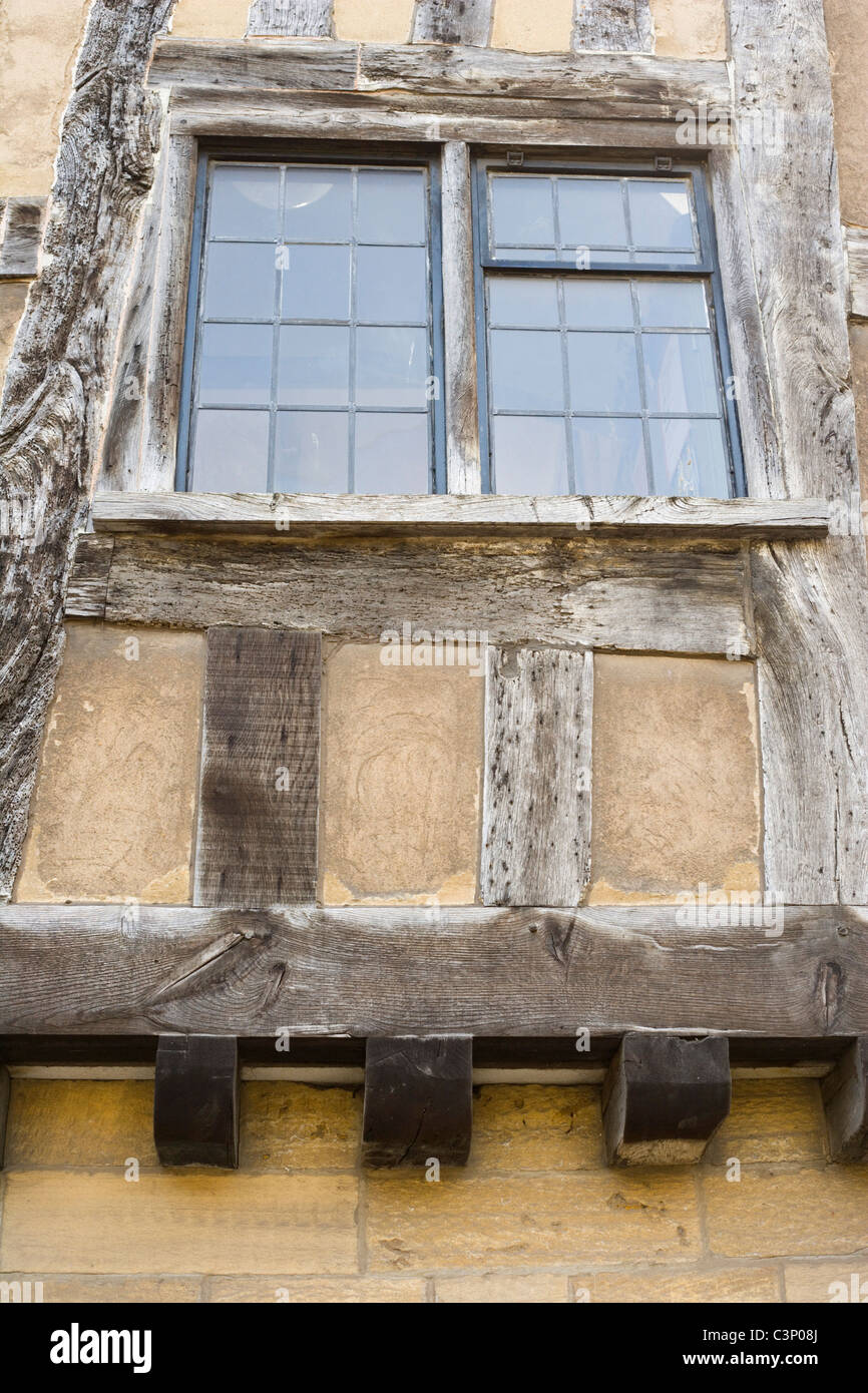 Detail of an ancient medieval house on St. Mary's Square. Gloucester. England. UK. Stock Photo